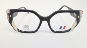 Okulary damskie Saint Cliq Saracelles 2614 - eleganckie czarne okulary damskie z ozdobnymi zausznikami 