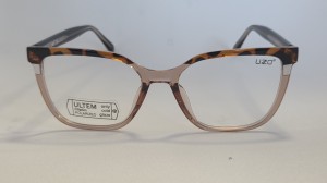 Oprawy damskie UZO CZ24 - damskie okulary transparentne nude z panterkowym akcentem i nakładką przeciwsłoneczną 