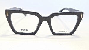 Okulary damskie Moschino MO666 - czarne kocie oko z szylkretowymi zausznikami 