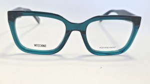 Moschino MOS671 - damskie okulary w geometrycznym kocim oku, transparentny turkus 